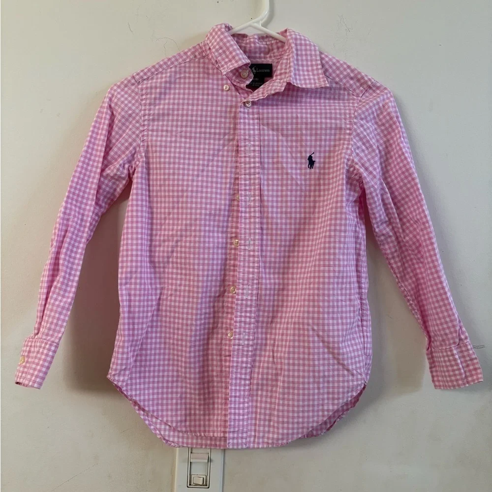 RALPH  LAUREN KIDS  Gingham Cotton Poplin Shirt PINK SIZE
